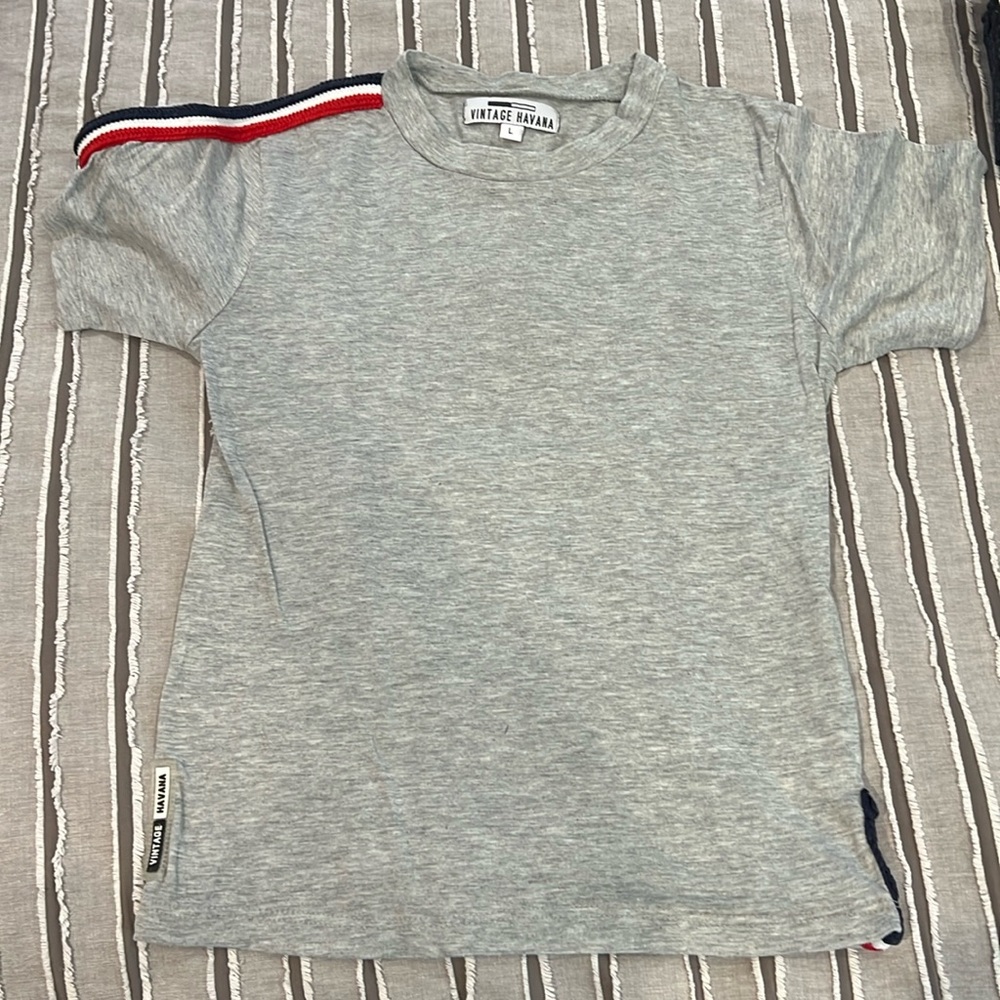Boys SZ L VINTAGE HAVANA gray t-shirt with red, white and blue accent
